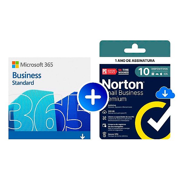 Microsoft 365 Business Standard ESD + Norton Small Business Premium ND 2.0 500GB 1 usuário 10 dispositivos 12 meses - klq-00219b