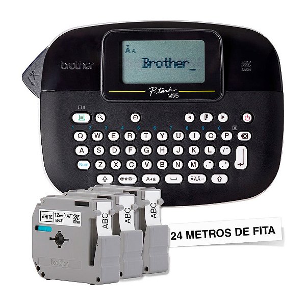 Rotulador Eletrônico Brother P-Touch Portátil Preto com 3 fitas - ptm95bkbp