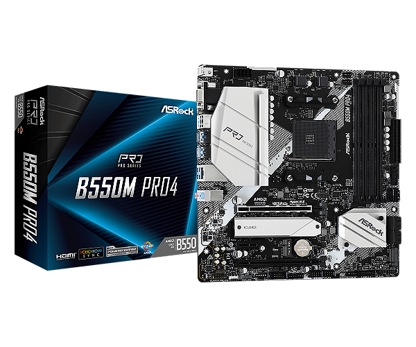 Placa Mae Asrock B550M PRO4 - Ryzen AM4 - DDR4 - Matx - M.2 - VGA/HDMI/Displayport - 90-mxbdk0-a0uayz