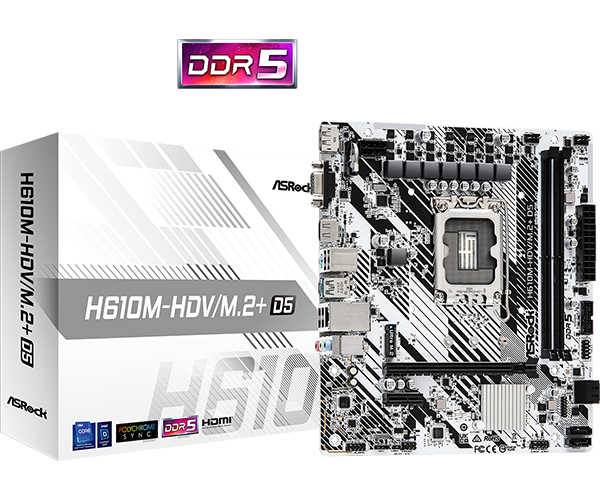 Placa Mae Asrock H610M-Hdv/M.2 + D5 - Intel 1700 - DDR5 - Matx - M.2 - VGA/HDMI/Displayport - 90-mxbm50-a0uayz