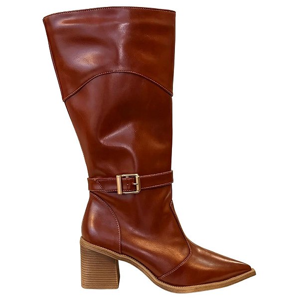Moscow bota salto baixo fivela camel