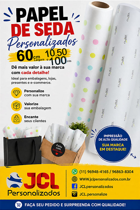 Bobina Papel Seda Personalizado 40g de 60cm