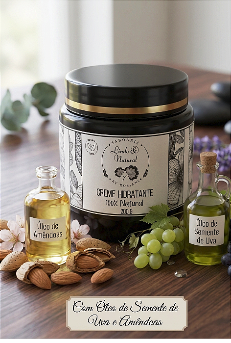 Creme Hidratante Corporal Pele Seca com Óleo de Amêndoas e Semente de Uva | 100% Natural Vagano 200 g