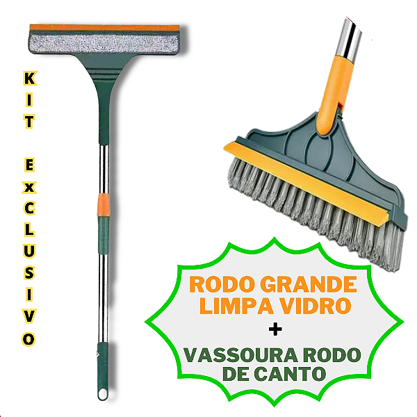 Rodo Limpa Vidros Grande + Vassoura Rodo Cabo Extensor Kit