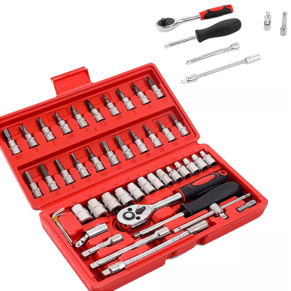 Kit Ferramentas Chave Catraca Soquetes Allen Torx 46 Peças