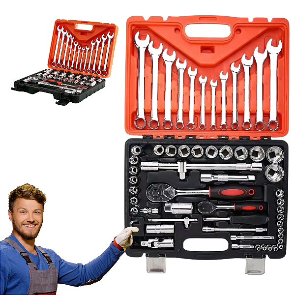 Jogo Soquete Chave Combinada Catraca Aço Cr-v 61pcs + Maleta