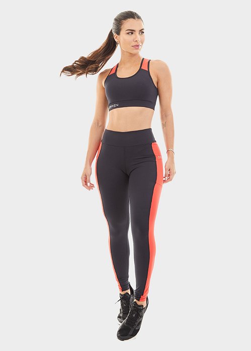 Calça Legging Run Preta e Laranja