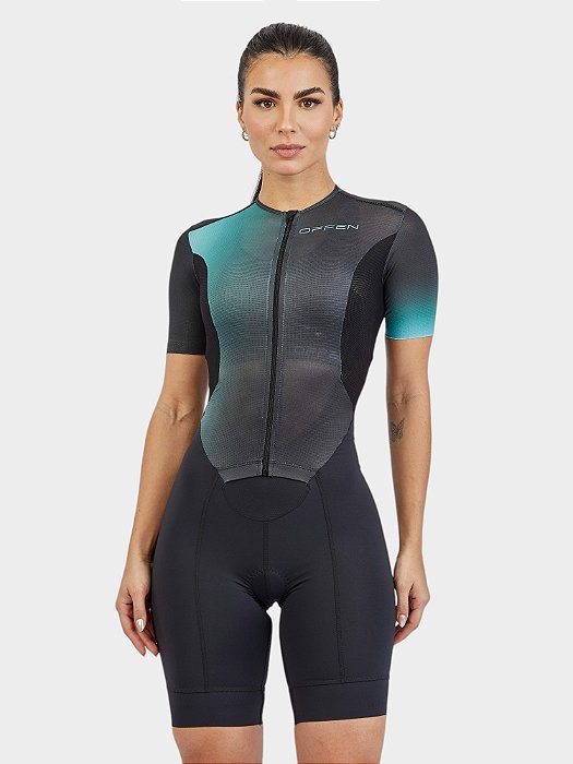 Macaquinho Feminino Triathlon Com Manga Black e Green