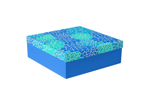 Caixa Cartonada Quadrada Lateral Floral Tons de Azul com 21 e 22 cm diversas alturas