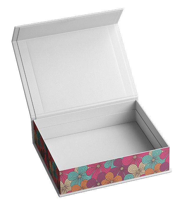 Caixa Cartonada Fechamento com Imã Diversas Flores Coloridas