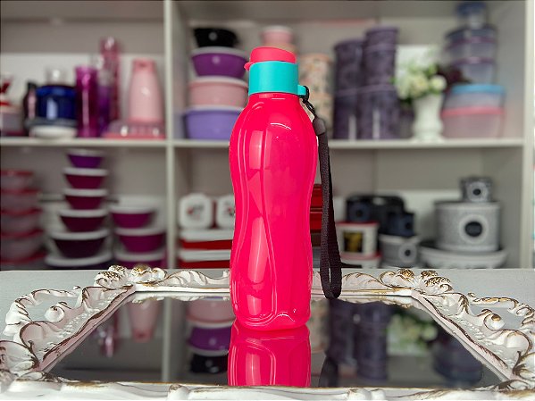 ECO TUPPER ROSA FLUORESCENTE COM TAMPA AZUL