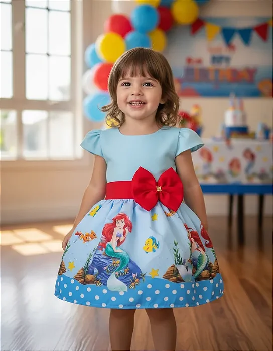 Vestido Temático Sereia Ariel Luxinho - Fantasia Infantil para Menina