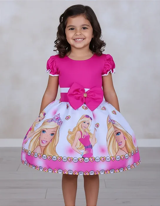 Vestido Temático Barbie Pink Luxinho - Fantasia Infantil para Menina