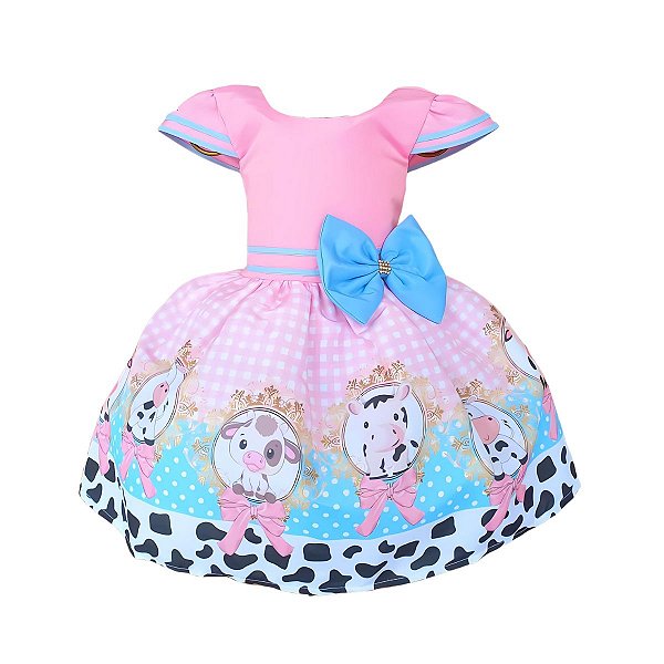 Vestido Temático Luxo Fazendinha Vaquinha Baby