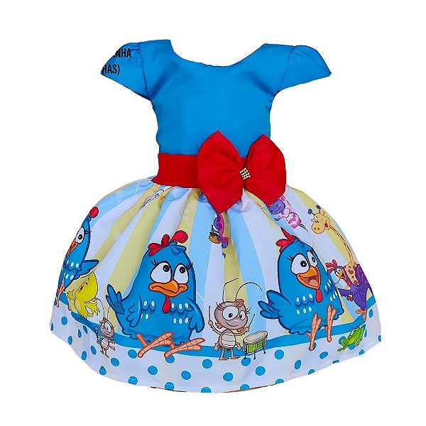 Vestido Temático Luxo Galinha Pintadinha Azul Listra