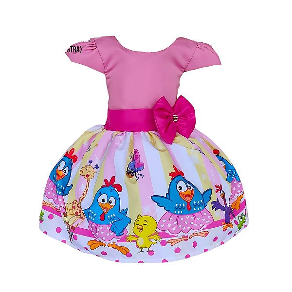 Vestido Temático Luxo Galinha Pintadinha Rosa Listra