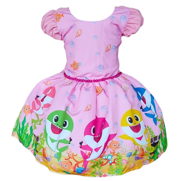 Vestido Temático Super Luxo Baby Tubarão Rosa