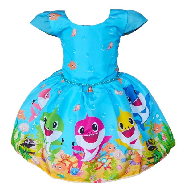 Vestido Temático Super Luxo Baby Tubarão Azul