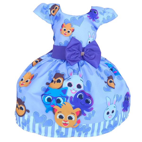 Vestido Temático Super Luxo Bichinhos Fofos Lilas