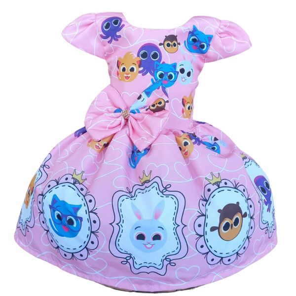 Vestido Temático Super Luxo Bichinhos Fofos Salmão