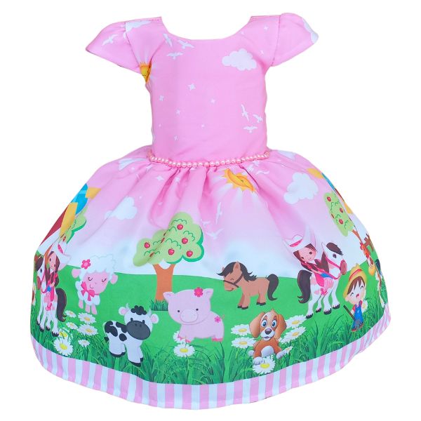 Vestido Temático Super Luxo Fazendinha Pérolas