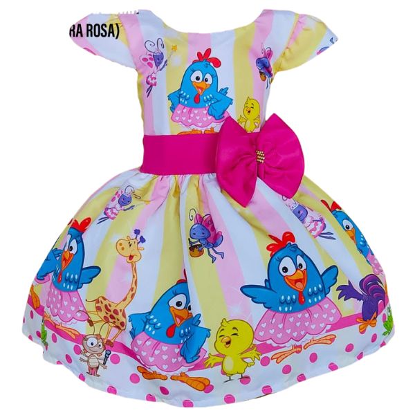 Vestido Temático Super Luxo Galinha Pintadinha Rosa Listra
