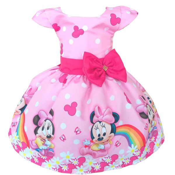 Vestido Temático Super Luxo Minnie Baby Arco-Íris