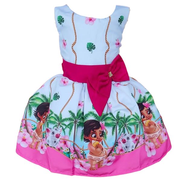 Vestido Temático Super Luxo Moana Baby Branco