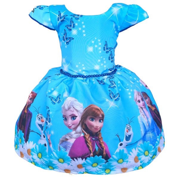 Vestido Temático Super Luxo Frozen Elsa e Ana Pérolas