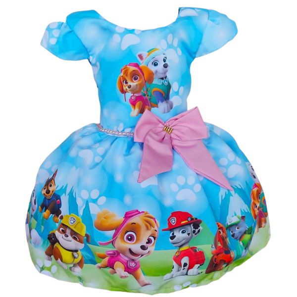 Vestido Temático Super Luxo Patrulha Canina Azul