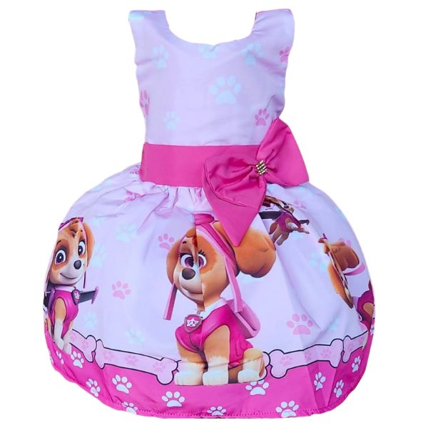 Vestido Temático Super Luxo Patrulha Canina Rosa