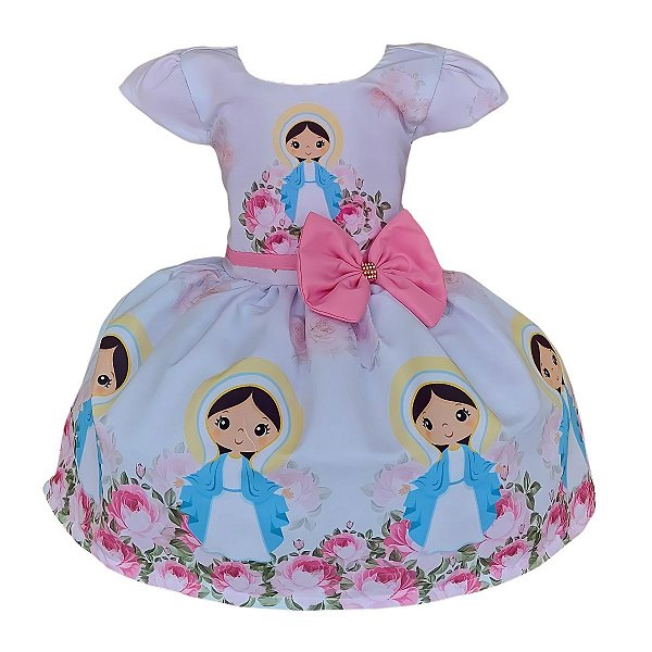 Vestido Temático Super Luxo Religioso Nossa Senhora das Graças Branco