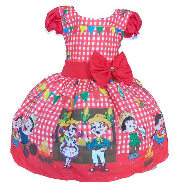 Vestido Festa Junina São João Quadrilha Caipira Xadrez Casal Veremlho