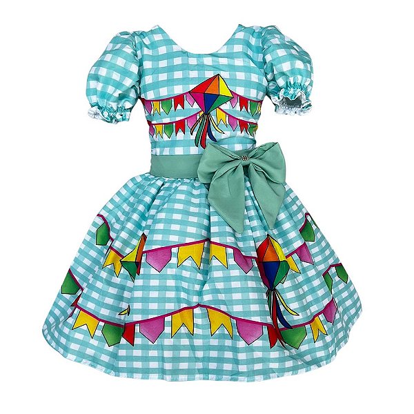 Vestido Festa Junina São João Quadrilha Caipira Xadrez Verde