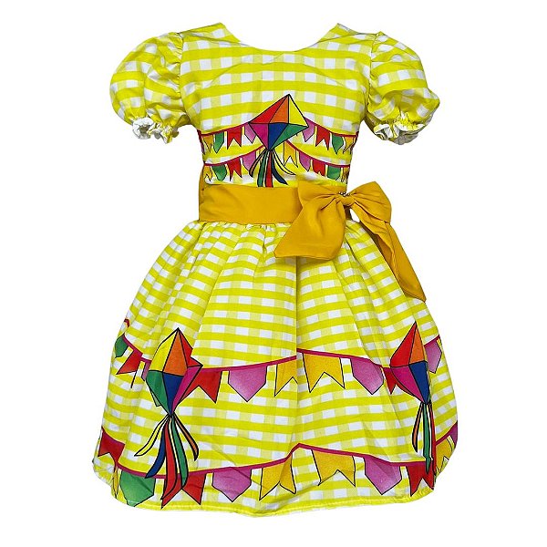 Vestido Festa Junina São João Quadrilha Caipira Xadrez Amarelo