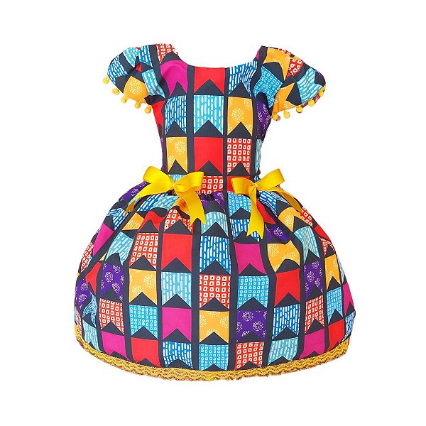 Vestido Festa Junina São João Quadrilha Caipira Xadrez Bandeirinhas Colorido