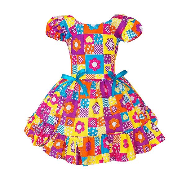 Vestido Festa Junina São João Quadrilha Caipira Xadrez Colorido Floral