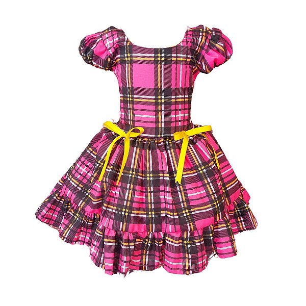 Vestido Festa Junina São João Quadrilha Caipira Xadrez Rosa e Preto