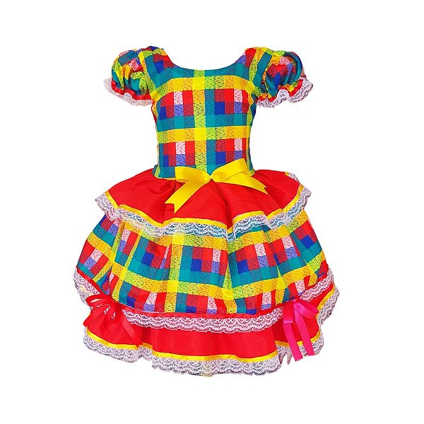 Vestido Festa Junina São João Quadrilha Caipira Xadrez Vermelho