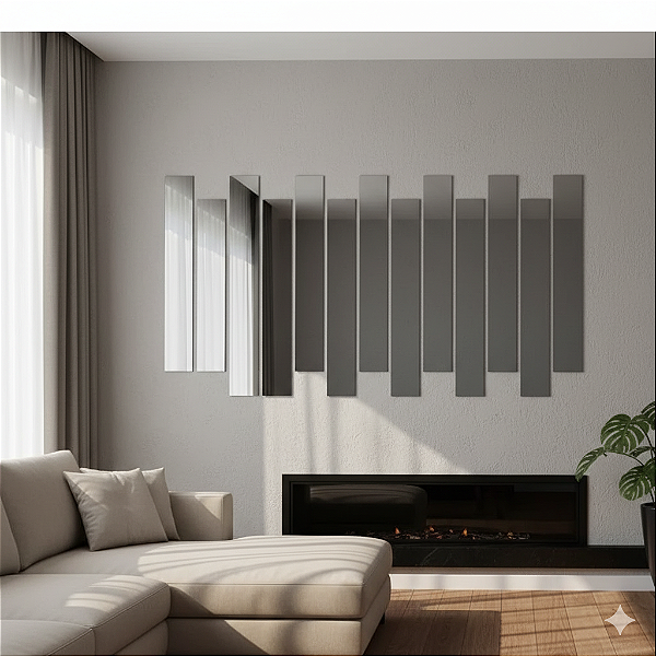 Espelho de Vidro 50x10cm Lapidado Mosaico Decorativo (kit com 10 Unidades)