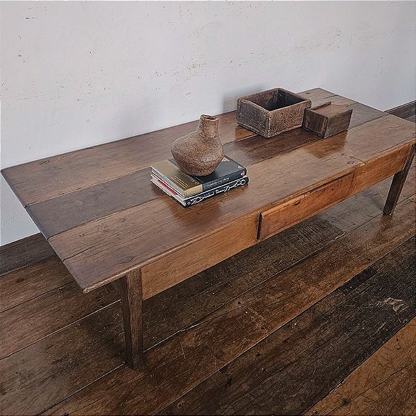 Mesa de Centro Rústica em Madeira com Gavetão - 80x197cm (L x C)