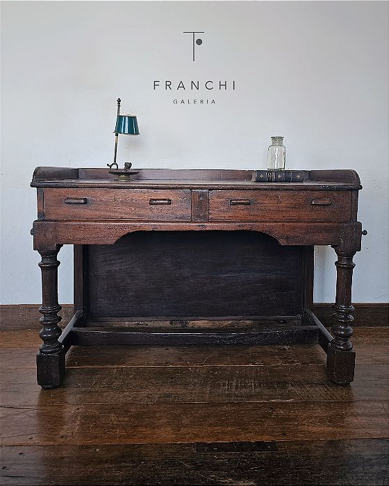 Mesa Escrivaninha com 2 Gavetas, Anos 40 - 62x130cm (L x C)