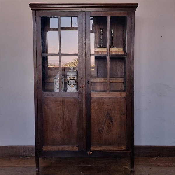 Armário Vintage em Madeira com Portas de Vidro, Anos 60 - 169x105x41cm