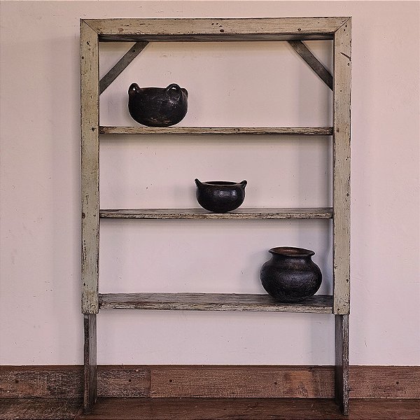Estante Rústica de Madeira c/ 3 Prateleiras, Séc. XX - 153x106x23cm
