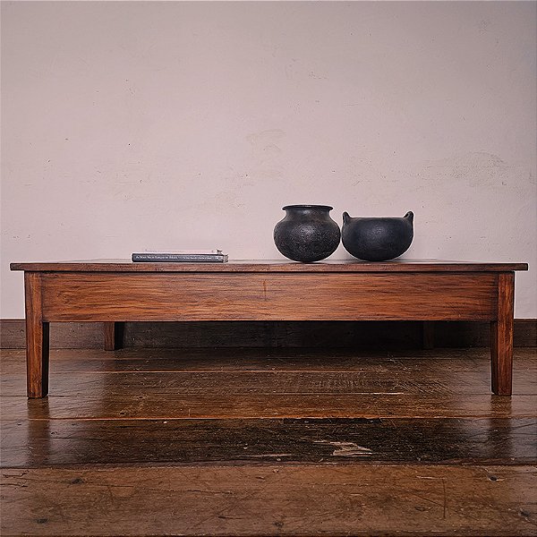 Mesa de Centro Rústica em Madeira, Década de 50, MG - 79x150cm (L x C)