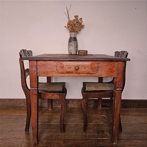 Mesa de Refeições Quadrada com Gaveta, Anos 70 - 88x88cm (L x C)