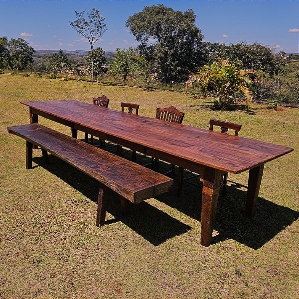 Mesa Rústica de Madeira Maciça, Início do Séc. XX - 101x399cm (L x C)