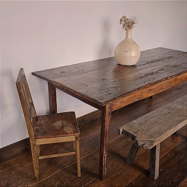 Mesa de Jantar Antiga em Madeira Maciça, Séc. XX - 86x216cm (L x C)