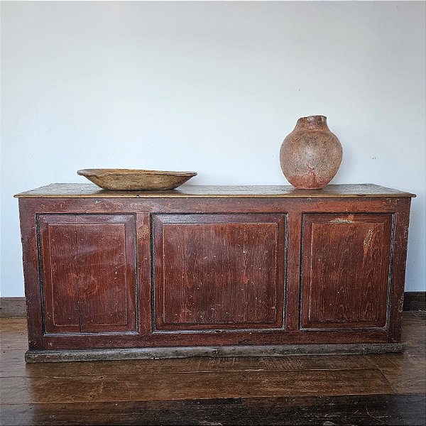 Balcão de Mercearia em Madeira com Policromia, Anos 50 - 89x204x55cm