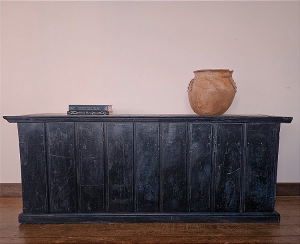 Balcão de Mercearia em Policromia Azul, Anos 50 - 81x208x52cm